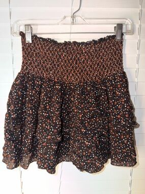 Altar'd State Black Smocked Waist Floral Tiered Skater Skirt